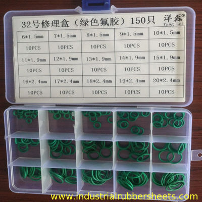 70 Shore A Hardness Virgin FKM Silicone Rubber Washers Green Color O Ring Kit